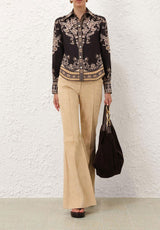 Ornate Garden Tapestry Printed Royal Crepe Shirt – Black