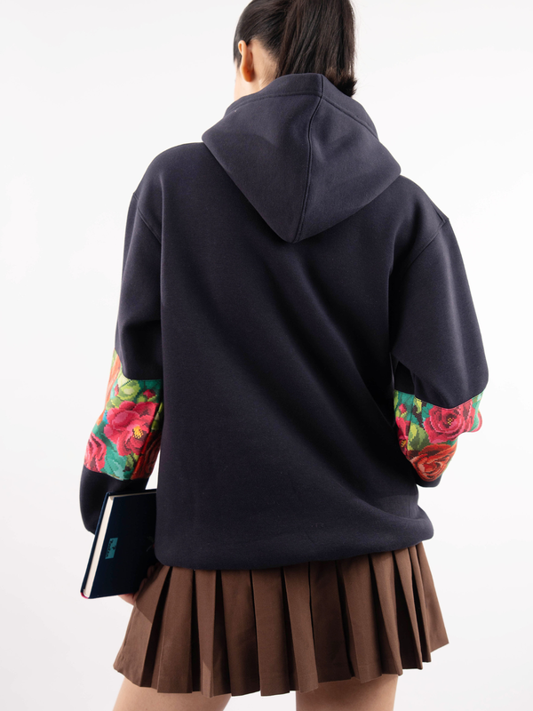 The Navy Flora Hoodie