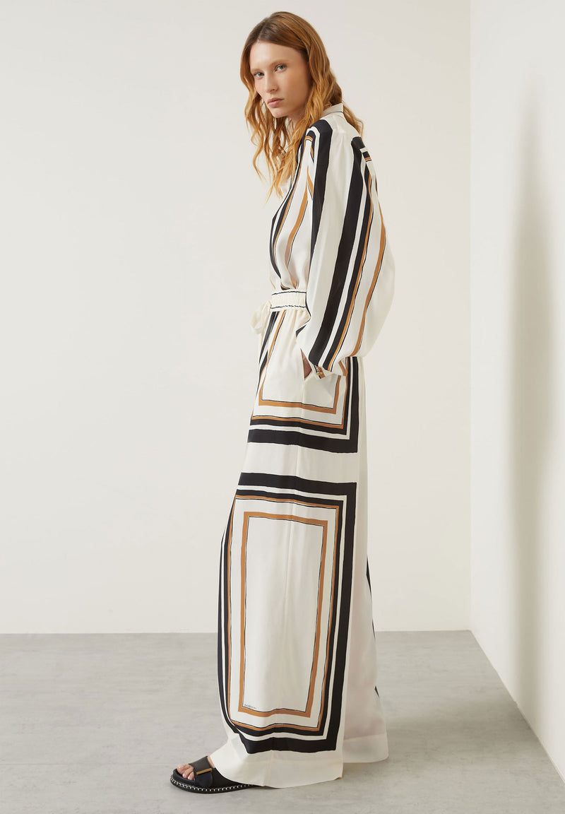 Abstract Edge Printed Royal Crepe Co-ord Set – Ivory