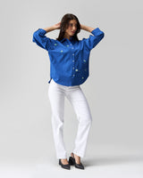 Blue Cotton Tulip Hand Embroidered Shirt
