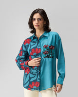 Teal Wildflower Hand Embroidered Shirt