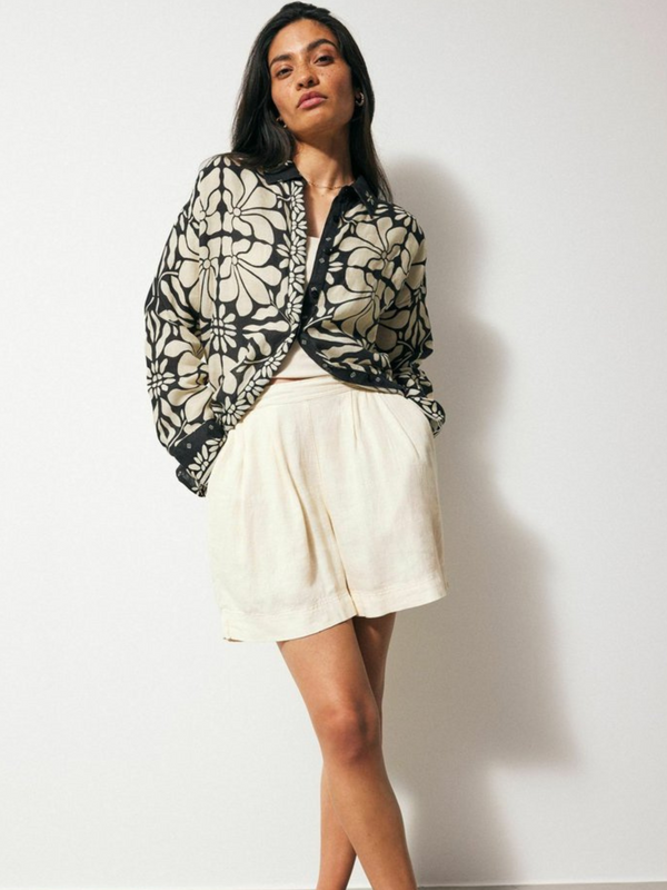 Monochrome Bloom Button-Up Shirt