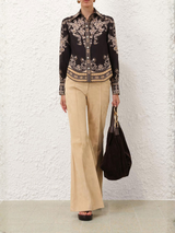 Ornate Garden Tapestry Printed Royal Crepe Shirt – Black