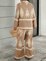 Beige & Cream Ornamental Royal Crape Co-ord Set
