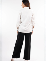 White & Black Embroidered Tassel Shirt