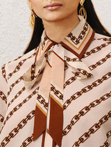 Chain-Link Stripe Patterned Royal Crape Co-ord Set – Beige