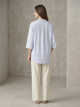Blue Stripe Floral Embroidered Shirt