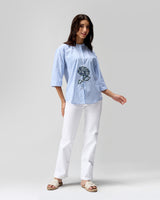 Hydrangea Hand-bead Embroidered Cotton Shirt
