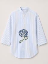 Blue Stripe Floral Embroidered Shirt