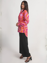 Pink & Orange Abstract Printed Royal Crape Shirt