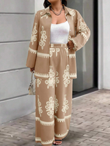 Beige & Cream Ornamental Royal Crape Co-ord Set