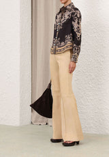 Ornate Garden Tapestry Printed Royal Crepe Shirt – Black