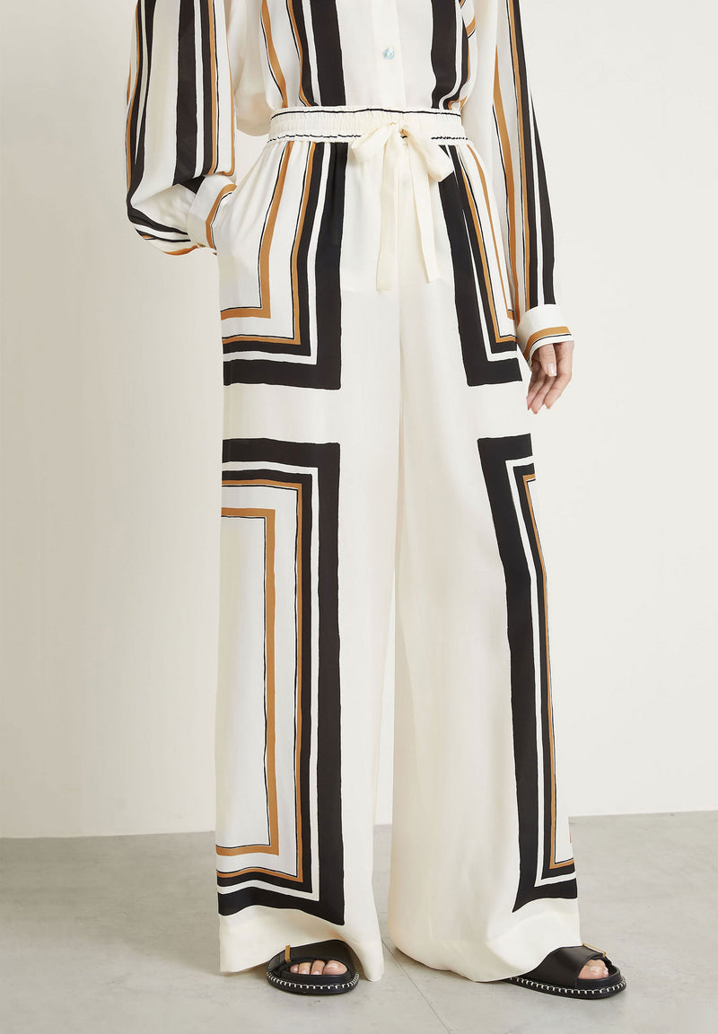 Abstract Edge Printed Royal Crepe Co-ord Set – Ivory