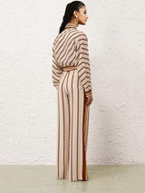Chain-Link Stripe Patterned Royal Crape Co-ord Set – Beige