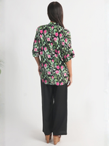 Pink Rose Printed Royal Crape Shirt – Black