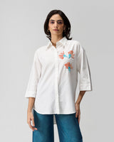 Coral Blossom Hand Embroidered Shirt