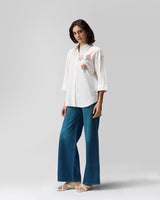 Coral Blossom Hand Embroidered Shirt
