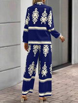 Dusk Meadow Floral Printed Royal Crape Co-ord Set – Blue