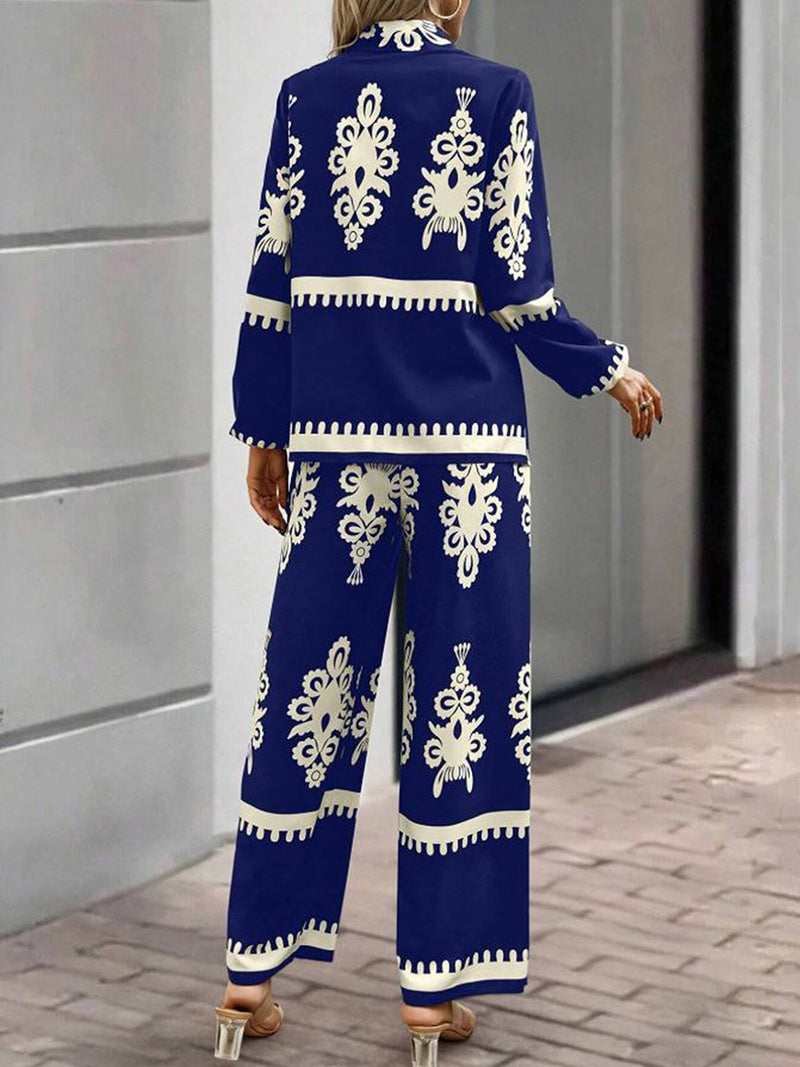 Dusk Meadow Floral Printed Royal Crape Co-ord Set – Blue