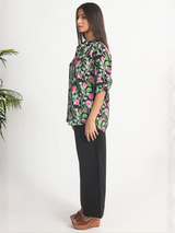 Pink Rose Printed Royal Crape Shirt – Black