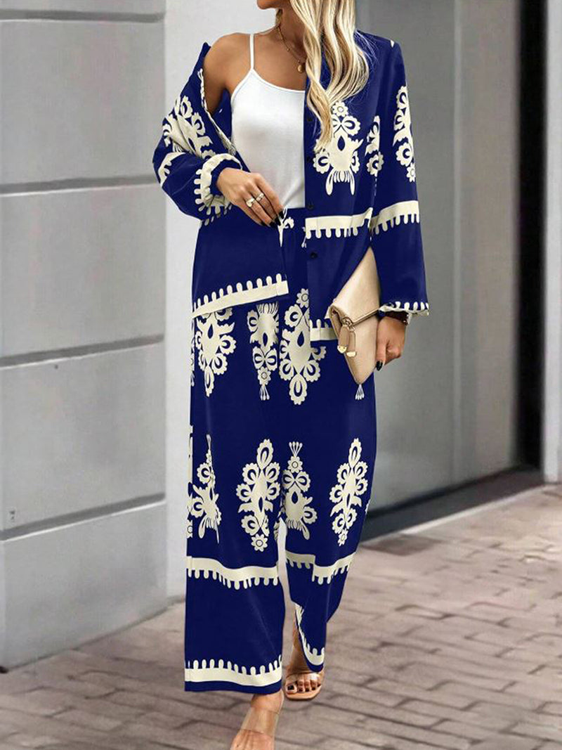 Dusk Meadow Floral Printed Royal Crape Co-ord Set – Blue