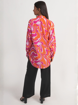 Pink & Orange Abstract Printed Royal Crape Shirt