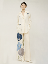 Siorai Ivory Cream and Blue Cotton Magic Bead Embroidered Co-ord Set