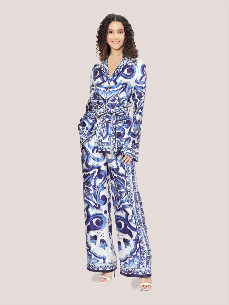 Azure Tile Printed Royal Crape Co-ord Set – Blue
