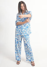 White & Blue Baroque Royal Crape Co-ord Set