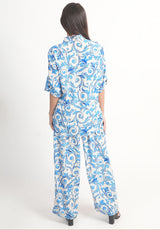 White & Blue Baroque Royal Crape Co-ord Set