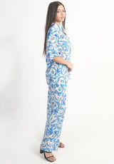 White & Blue Baroque Royal Crape Co-ord Set