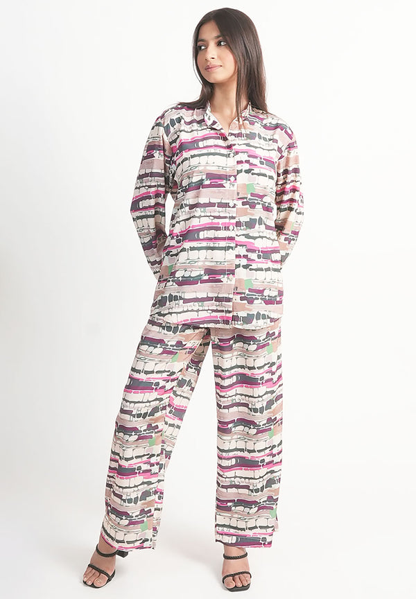 Neutral Abstract Printed Royal Crape Co-ord Set