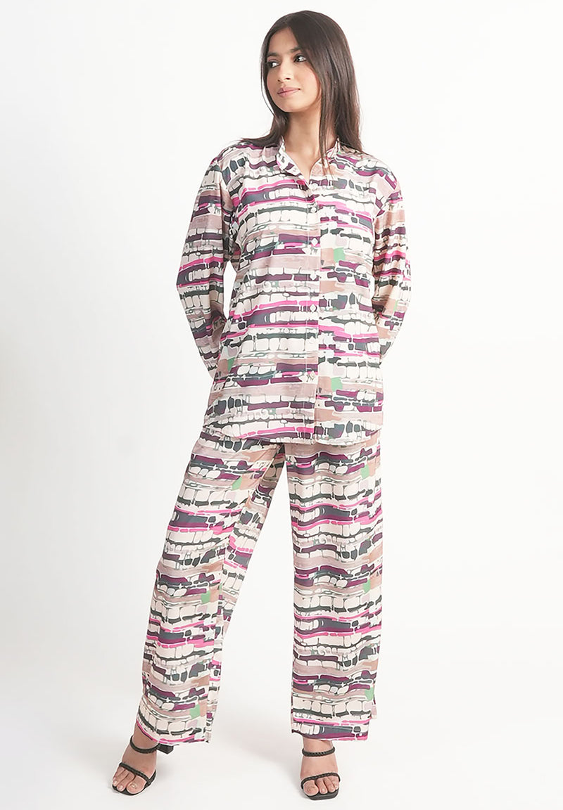 Neutral Abstract Printed Royal Crape Co-ord Set