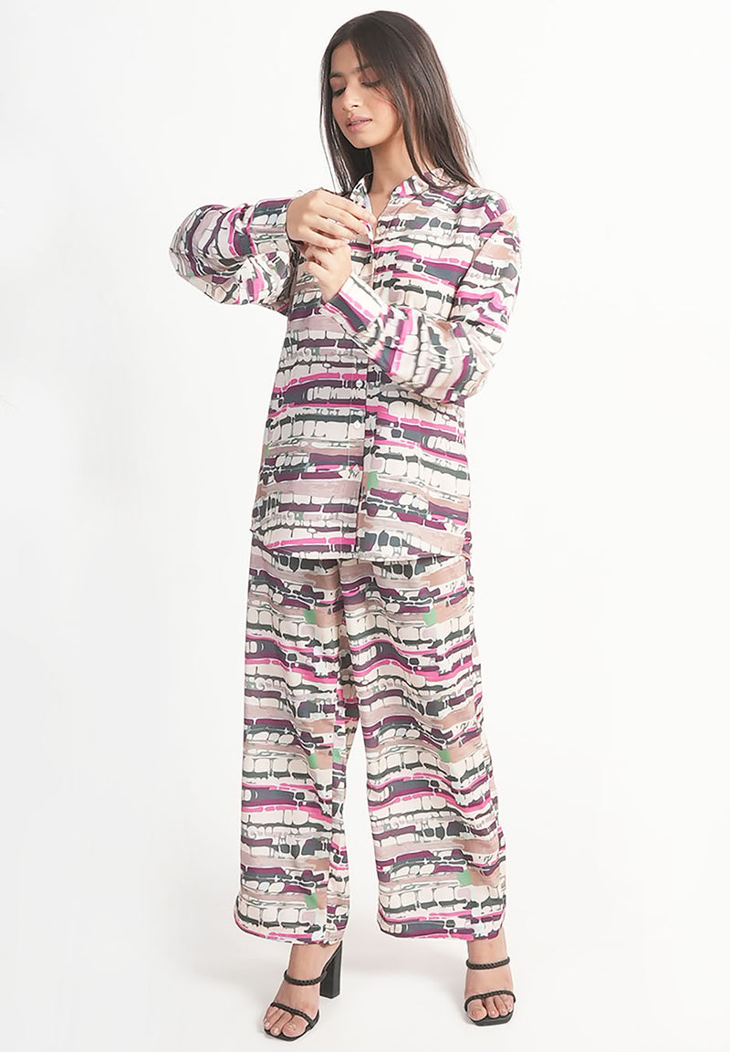 Neutral Abstract Printed Royal Crape Co-ord Set