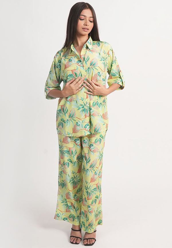 Light Green Tropical Printed Royal Crape Co-ord Set