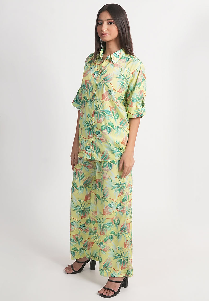 Light Green Tropical Printed Royal Crape Co-ord Set