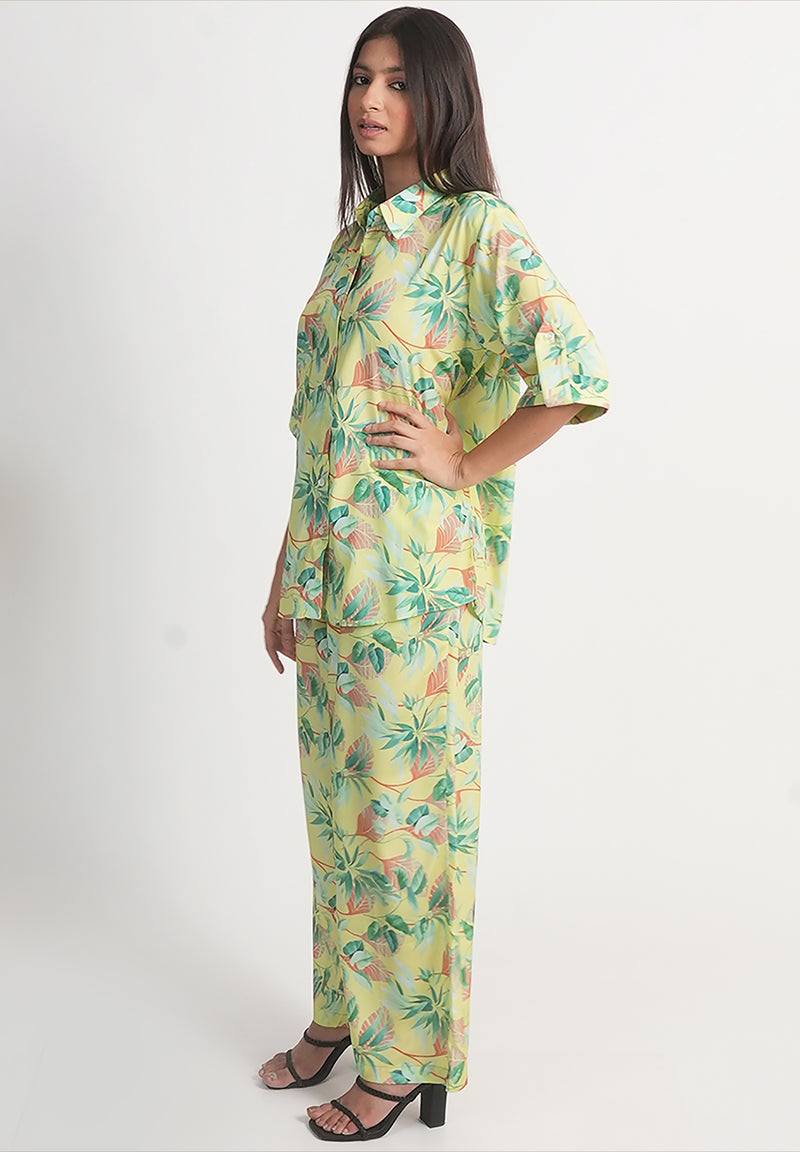 Light Green Tropical Printed Royal Crape Co-ord Set