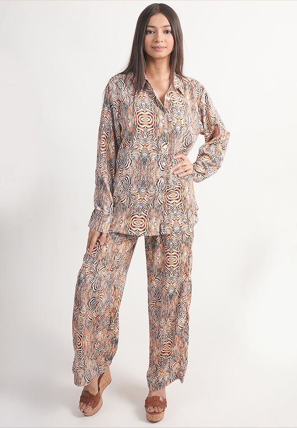 Metallic Tiger Print Royal Crape Co-ord Set