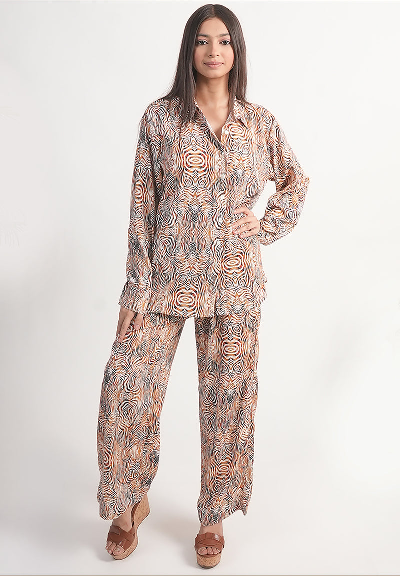 Metallic Tiger Print Royal Crape Co-ord Set