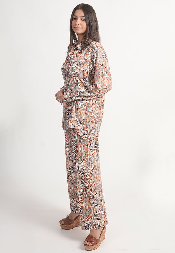 Metallic Tiger Print Royal Crape Co-ord Set