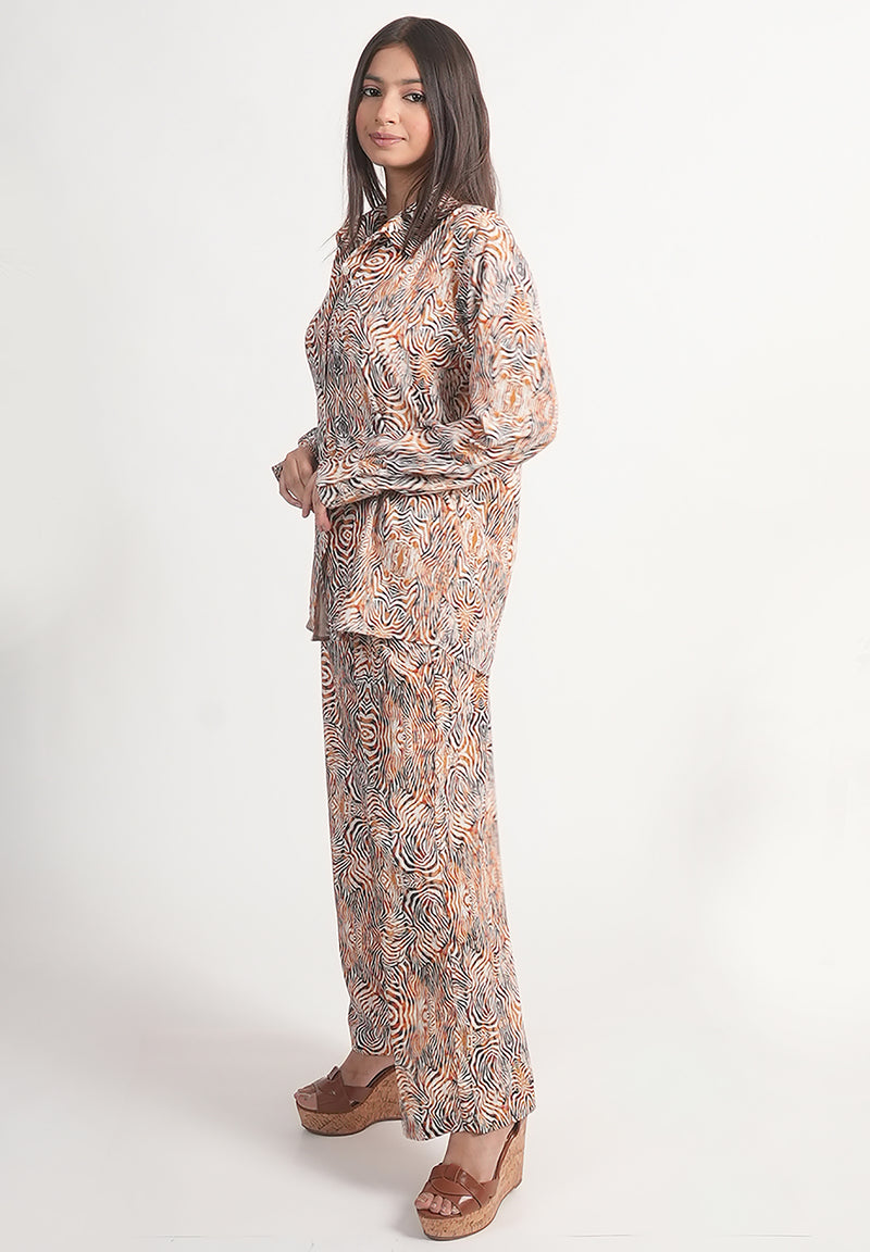 Metallic Tiger Print Royal Crape Co-ord Set