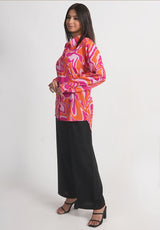 Pink & Orange Abstract Printed Royal Crape Shirt