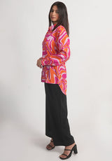 Pink & Orange Abstract Printed Royal Crape Shirt