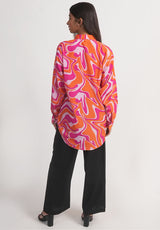 Pink & Orange Abstract Printed Royal Crape Shirt
