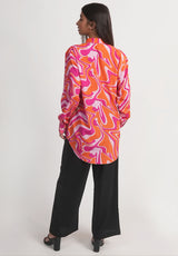 Pink & Orange Abstract Printed Royal Crape Shirt