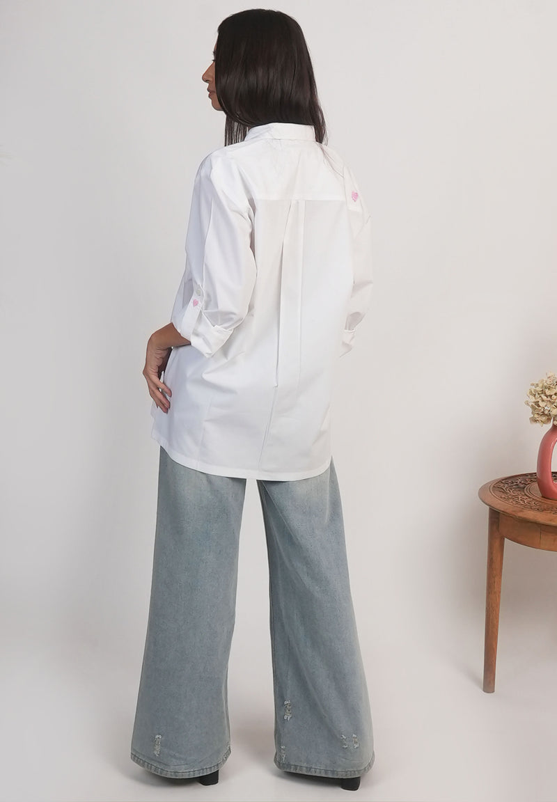 Heart Pop Oversized Cotton Shirt – Relaxed Fit