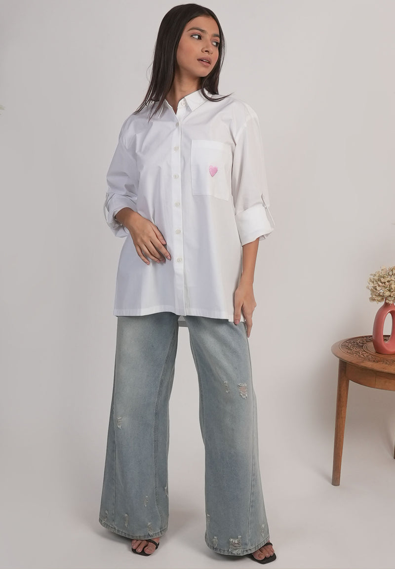 Heart Pop Oversized Cotton Shirt – Relaxed Fit