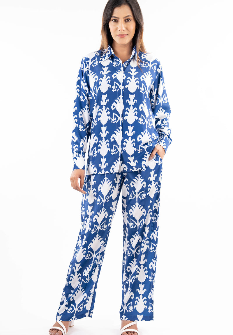 Blue & White Ikat Print Co-Ord Set