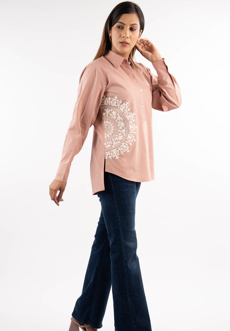White Medallion Blush Pink Shirt