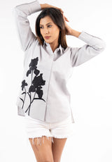 Botanical Embroidered Grey Shirt
